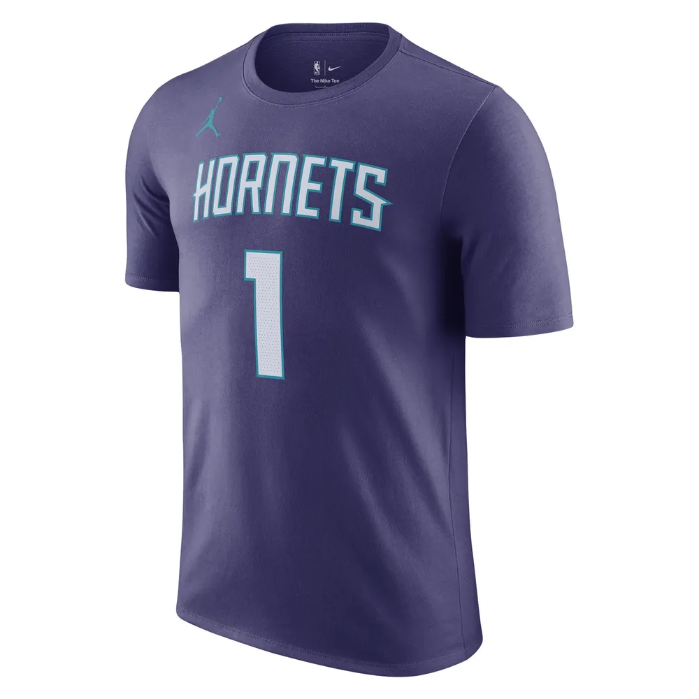 T-shirt avec nom et numéro Jordan Brand LaMelo Ball pour homme Charlotte Hornets 2022/23 Statement Edition