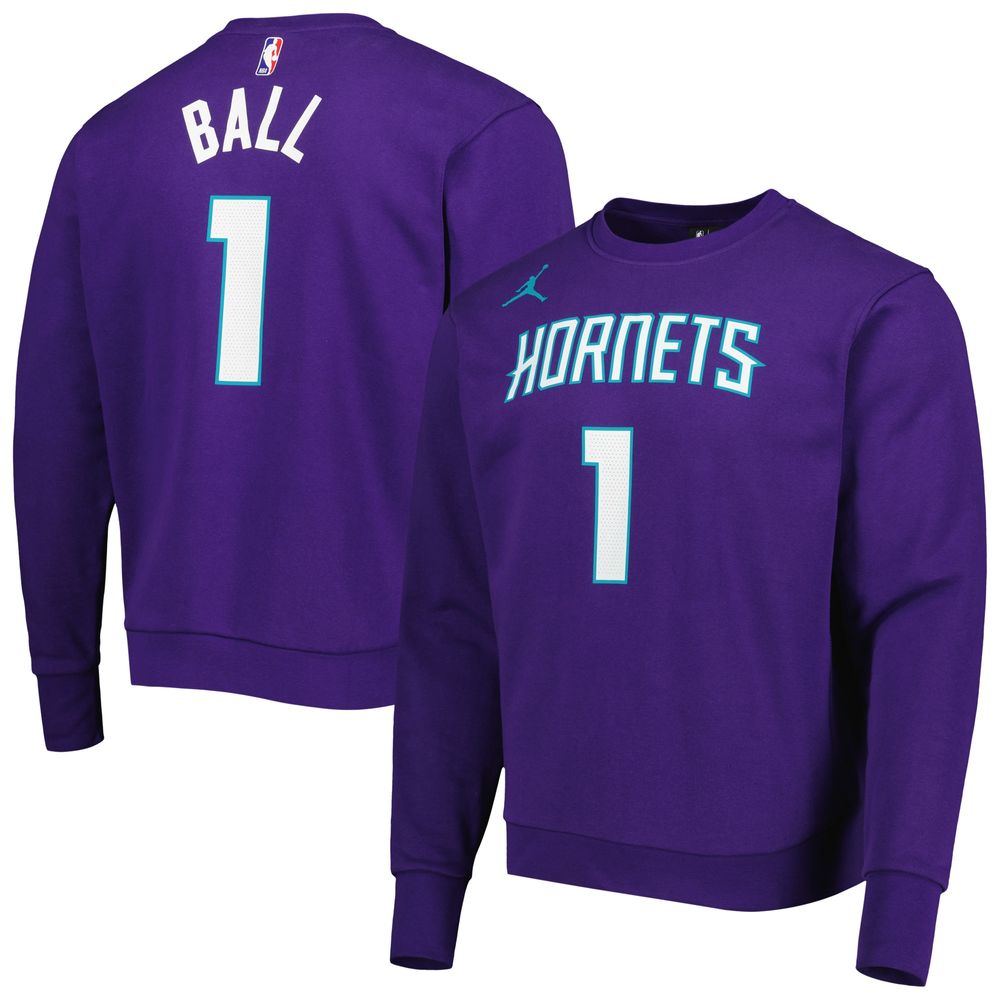 Men's Jordan Brand LaMelo Ball Purple Charlotte Hornets Statement Name & Number Pullover Sweatshirt