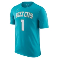 T-shirt avec nom et numéro Jordan Brand LaMelo Ball pour homme, bleu sarcelle, Charlotte Hornets 2023/24 City Edition