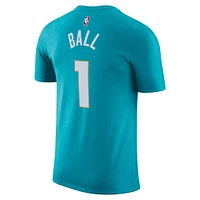 T-shirt avec nom et numéro Jordan Brand LaMelo Ball pour homme, bleu sarcelle, Charlotte Hornets 2023/24 City Edition