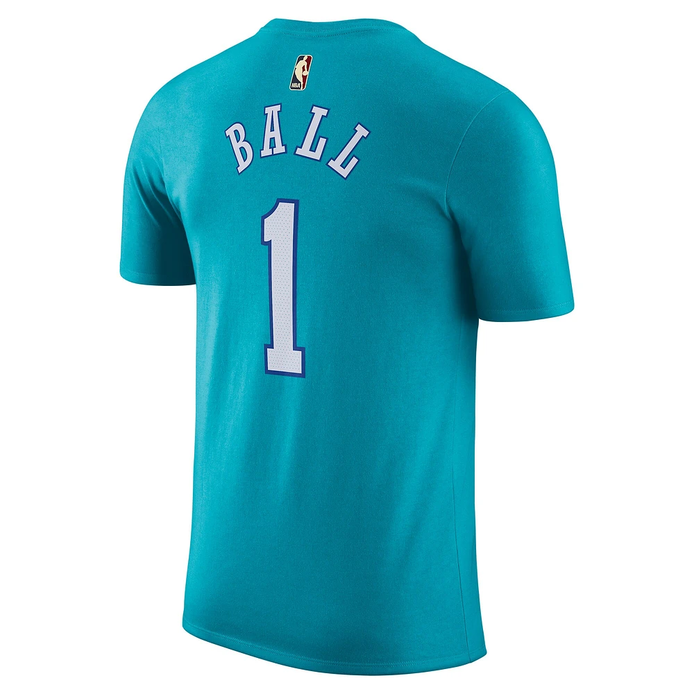 T-shirt avec nom et numéro Jordan Brand LaMelo Ball pour homme, bleu sarcelle, Charlotte Hornets 2023/24, édition classique