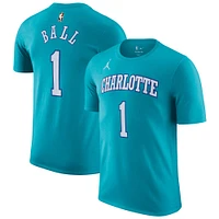 T-shirt avec nom et numéro Jordan Brand LaMelo Ball pour homme, bleu sarcelle, Charlotte Hornets 2023/24, édition classique