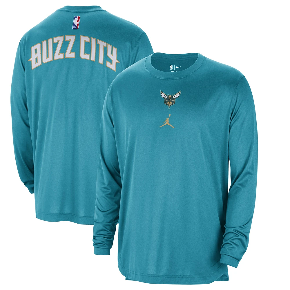 T-shirt de tir à manches longues authentique d'avant-match Jordan Brand Charlotte Hornets 2023/24 City Edition pour hommes