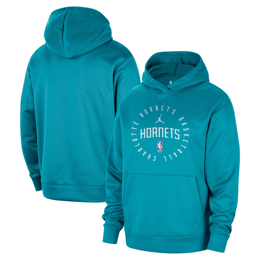 Sweat à capuche Jordan Brand Teal Charlotte Hornets 2024/25 Spotlight pour homme, entraînement sur le terrain, performance