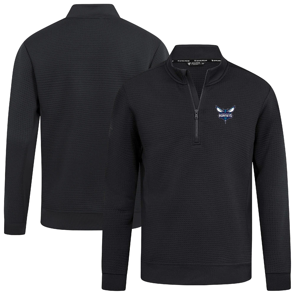 Men's Levelwear  Black Charlotte Hornets Accolade Cushion Quarter-Zip Pullover