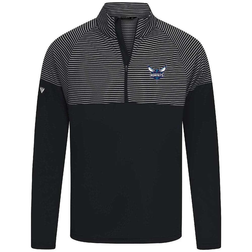 Men's Levelwear Black Charlotte Hornets Classic Stripes Quarter-Zip Top