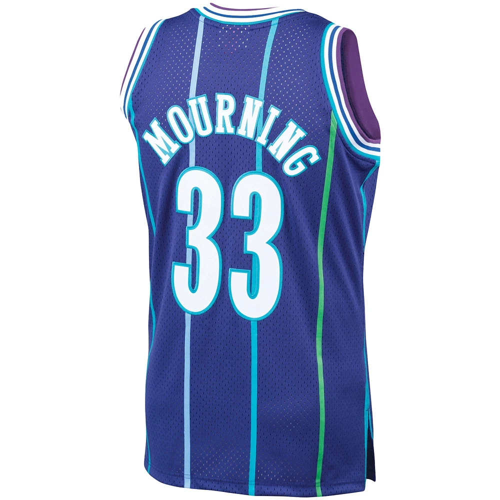 Men's Mitchell & Ness Alonzo Mourning Purple Charlotte Hornets 1994/95 Hardwood Classics Swingman Jersey