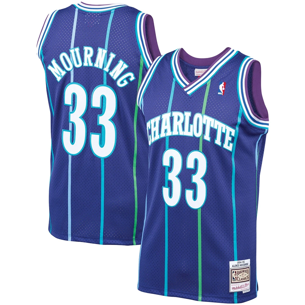 Maillot Swingman Mitchell & Ness Alonzo Mourning Violet Charlotte Hornets Hardwood Classics pour hommes