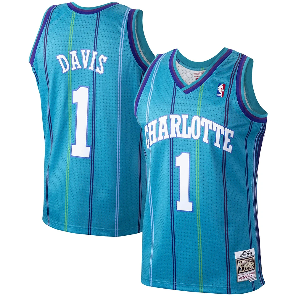 Maillot Swingman Mitchell & Ness Baron Davis Sarcelle Charlotte Hornets 1999/00 Hardwood Classics pour hommes