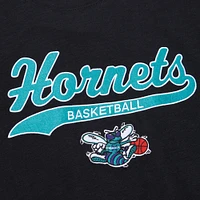 Men's Mitchell & Ness Black Charlotte Hornets Hardwood Classics Felt Applique Slub T-Shirt