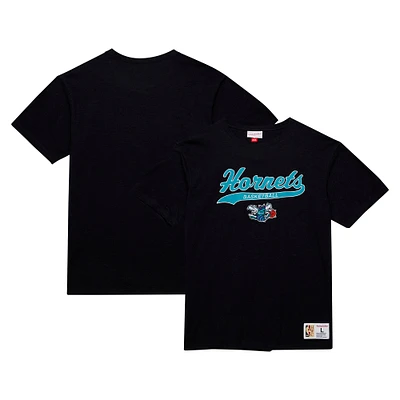 Men's Mitchell & Ness Black Charlotte Hornets Hardwood Classics Felt Applique Slub T-Shirt