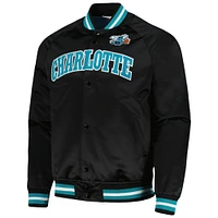 Veste noire à bouton-pression Charlotte Hornets Hardwood Classics Throwback Wordmark Raglan de Mitchell & Ness pour hommes