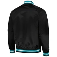 Veste noire à bouton-pression Charlotte Hornets Hardwood Classics Throwback Wordmark Raglan de Mitchell & Ness pour hommes