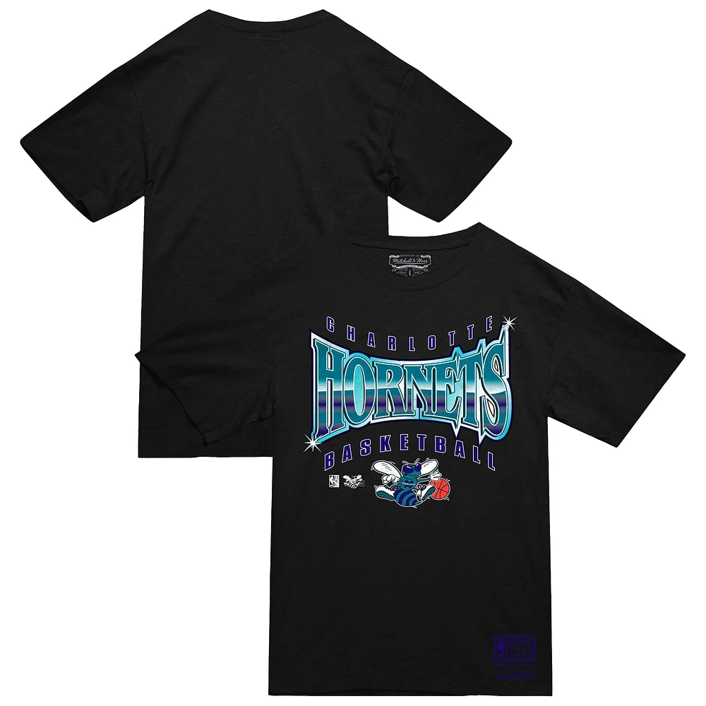 T-shirt noir lumineux pour homme Mitchell & Ness Charlotte Hornets Worldwide Collection