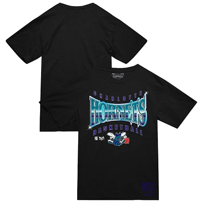 T-shirt noir lumineux pour homme Mitchell & Ness Charlotte Hornets Worldwide Collection