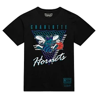 T-shirt noir à trois logos Mitchell & Ness Charlotte Hornets pour homme, collection mondiale