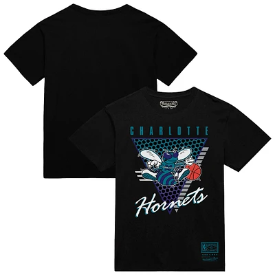 T-shirt noir à trois logos Mitchell & Ness Charlotte Hornets pour homme, collection mondiale