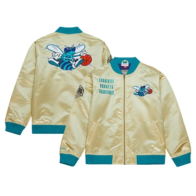 Men's Mitchell & Ness Gold Charlotte Hornets Team OG 2.0 Vintage Logo Satin Full-Zip Jacket