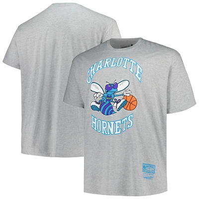 T-shirt avec logo vintage pour hommes Mitchell & Ness gris chiné Charlotte Hornets Big Tall Hardwood Classics