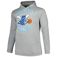 Men's Mitchell & Ness Heather Gray Charlotte Hornets Hardwood Classics Big Tall Pullover Hoodie