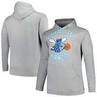 Men's Mitchell & Ness Heather Gray Charlotte Hornets Hardwood Classics Big Tall Pullover Hoodie