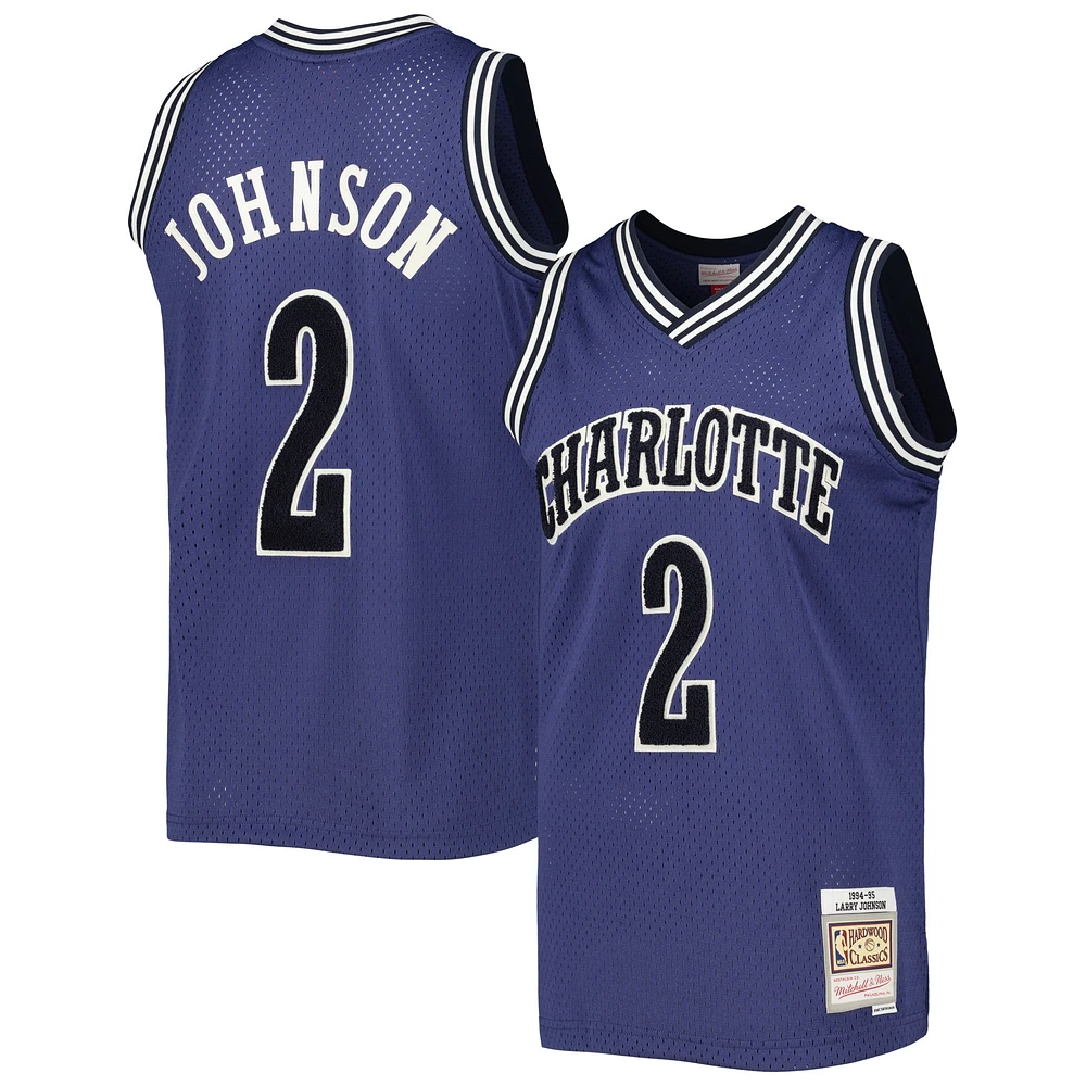 Men's Mitchell & Ness Larry Johnson Purple Charlotte Hornets 1994/95 Hardwood Classics Off-Court Swingman Jersey