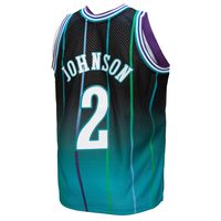 Men's Mitchell & Ness Larry Johnson Teal/Black Charlotte Hornets 1992/93 Hardwood Classics Fadeaway Swingman Player Jersey