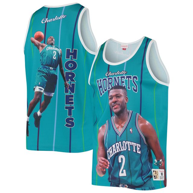 Débardeur de joueur Mitchell & Ness Larry Johnson sarcelle Charlotte Hornets Hardwood Classics pour hommes