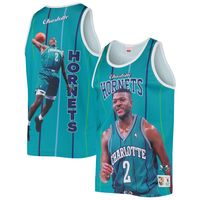 Men's Mitchell & Ness Larry Johnson Teal Charlotte Hornets Hardwood Classics Player Tank Top