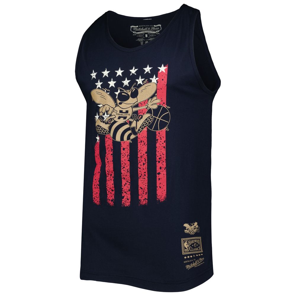 Men's Mitchell & Ness Navy Charlotte Hornets Hardwood Classics Americana Stars and Stripes Tank Top