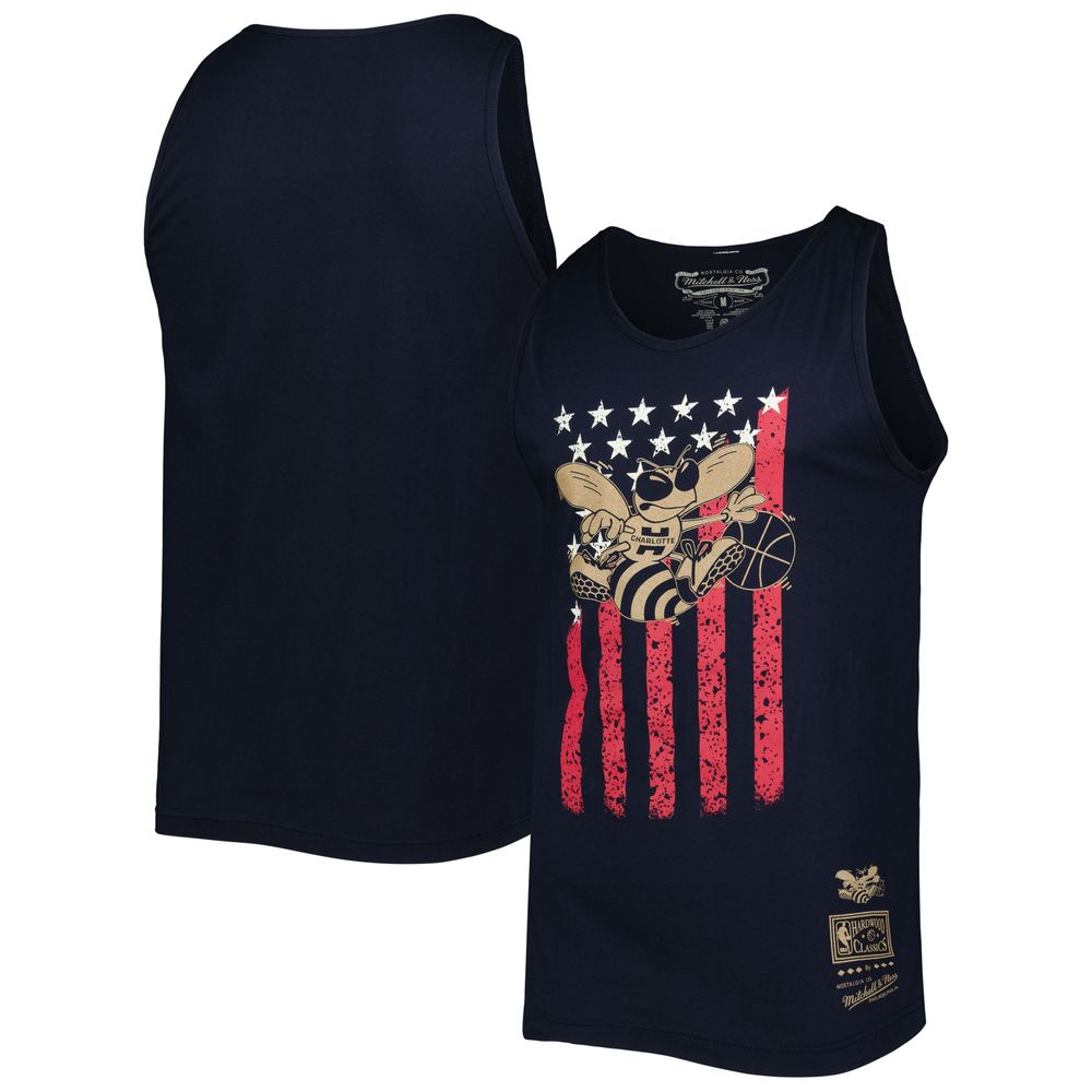 Men's Mitchell & Ness Navy Charlotte Hornets Hardwood Classics Americana Stars and Stripes Tank Top