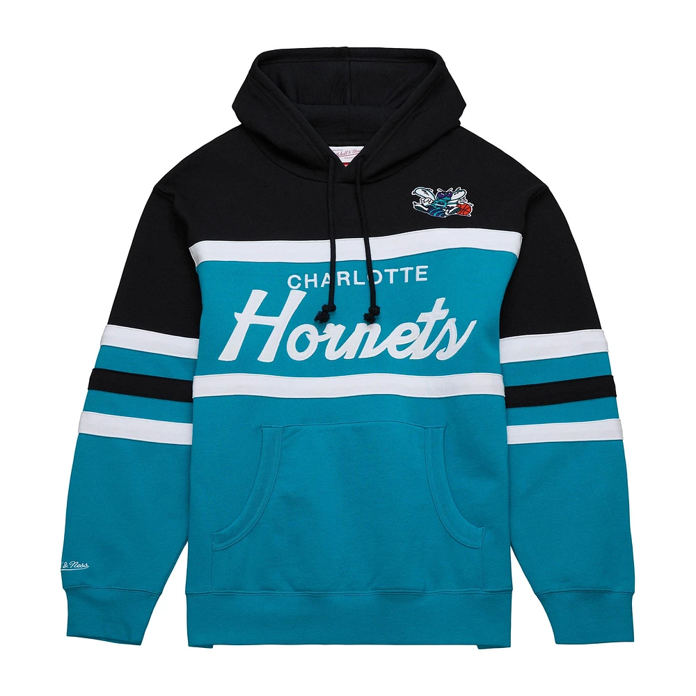 Sweat à capuche Mitchell & Ness pour hommes, bleu sarcelle/noir, entraîneur-chef des Charlotte Hornets