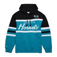 Sweat à capuche Mitchell & Ness pour hommes, bleu sarcelle/noir, entraîneur-chef des Charlotte Hornets