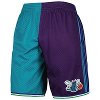 Men's Mitchell & Ness Teal/Purple Charlotte Hornets Hardwood Classics 1999 Split Swingman Shorts