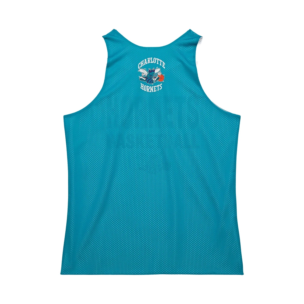 Men's Mitchell & Ness Teal/White Charlotte Hornets Hardwood Classics Reversible Mesh Practice Jersey