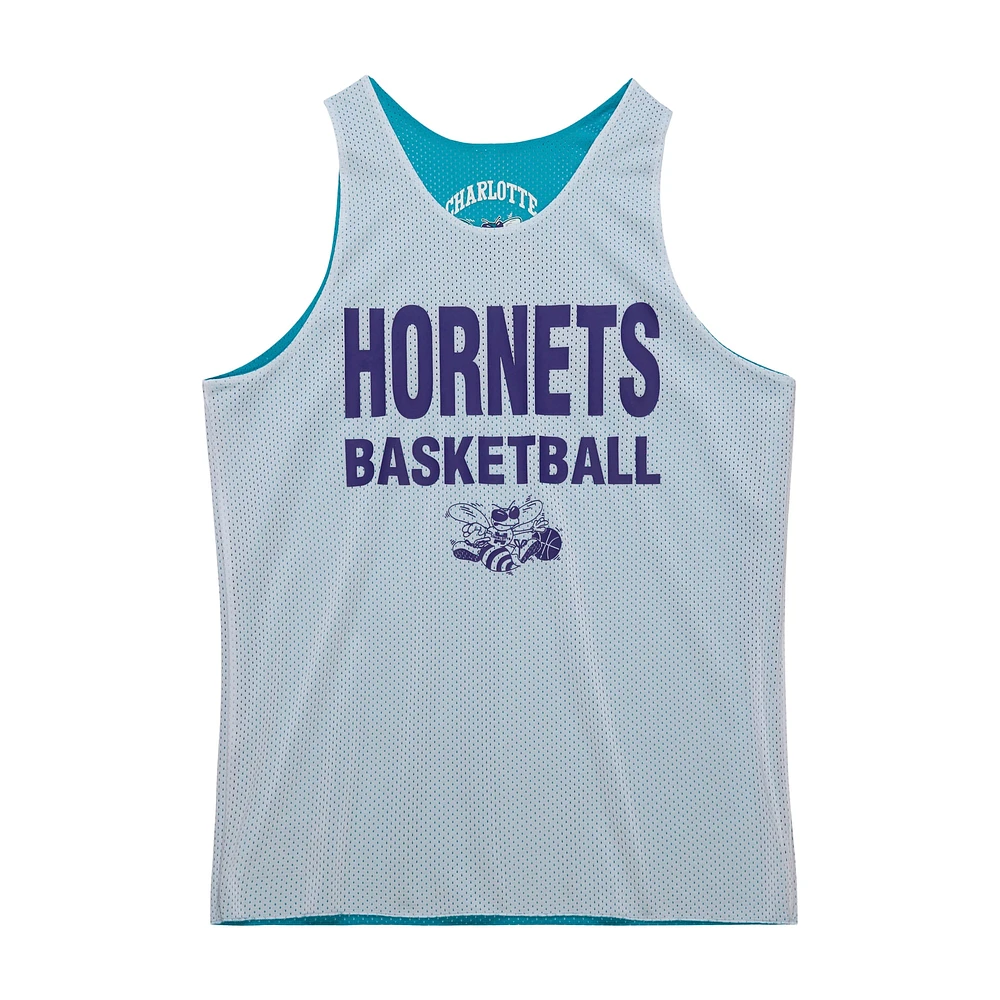 Men's Mitchell & Ness Teal/White Charlotte Hornets Hardwood Classics Reversible Mesh Practice Jersey