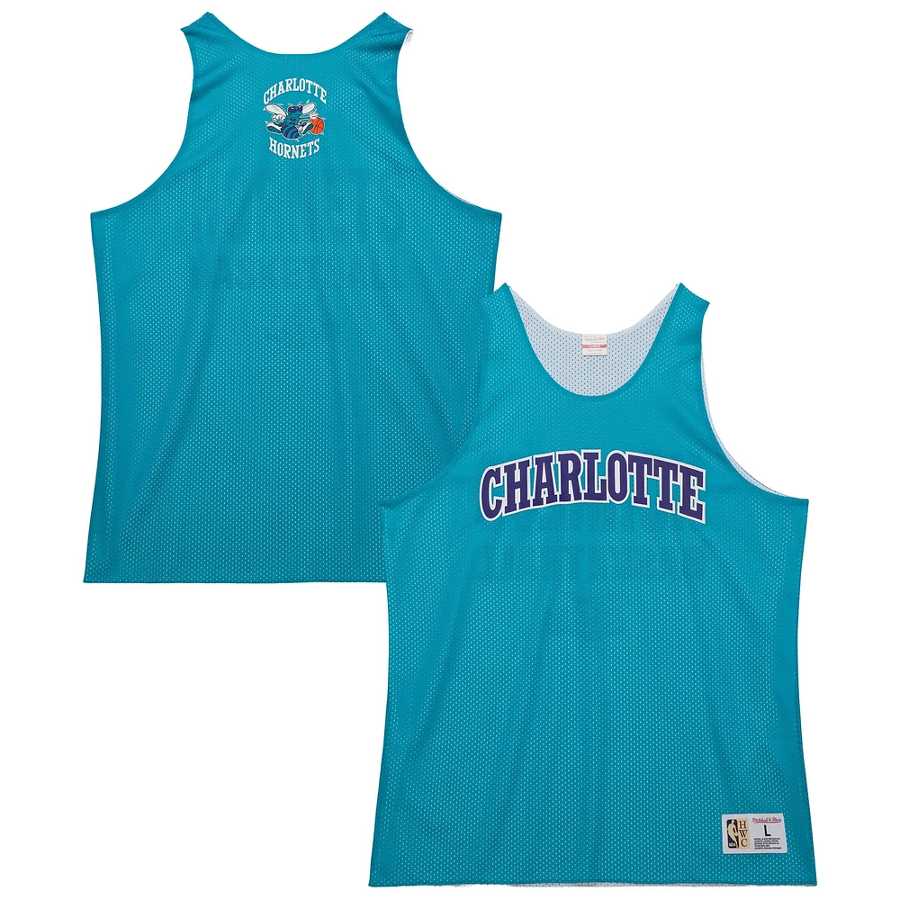 Men's Mitchell & Ness Teal/White Charlotte Hornets Hardwood Classics Reversible Mesh Practice Jersey