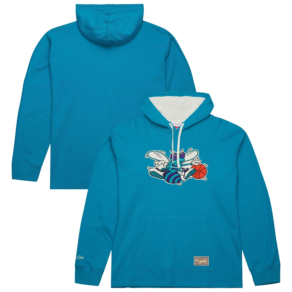 Sweat à capuche thermique léger pour homme Mitchell & Ness Teal Charlotte Hornets Hardwood Classics