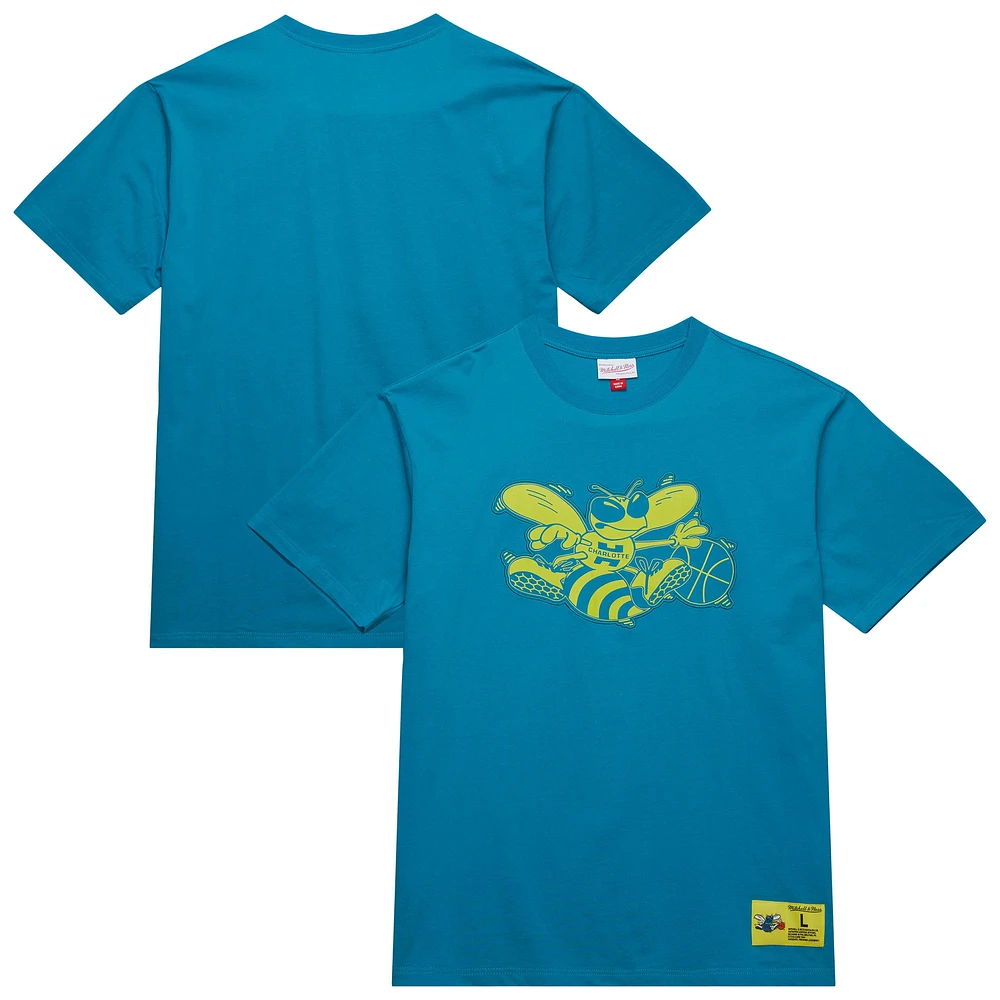 T-shirt Mitchell & Ness Teal Charlotte Hornets Hardwood Classics pour homme - Neon Nights