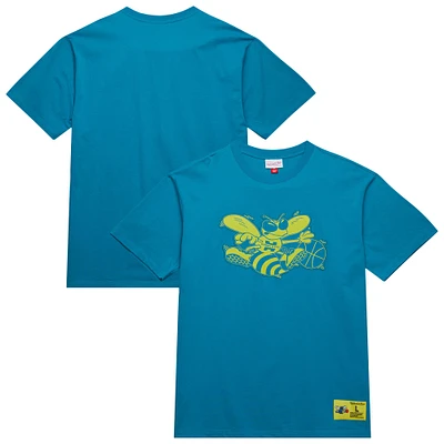 Men's Mitchell & Ness Teal Charlotte Hornets Hardwood Classics Neon Nights Premium T-Shirt