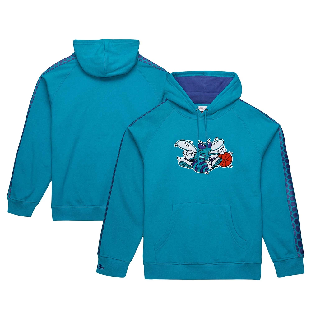 Sweat à capuche raglan Mitchell & Ness Charlotte Hornets Hardwood Classics Nights pour hommes, bleu sarcelle