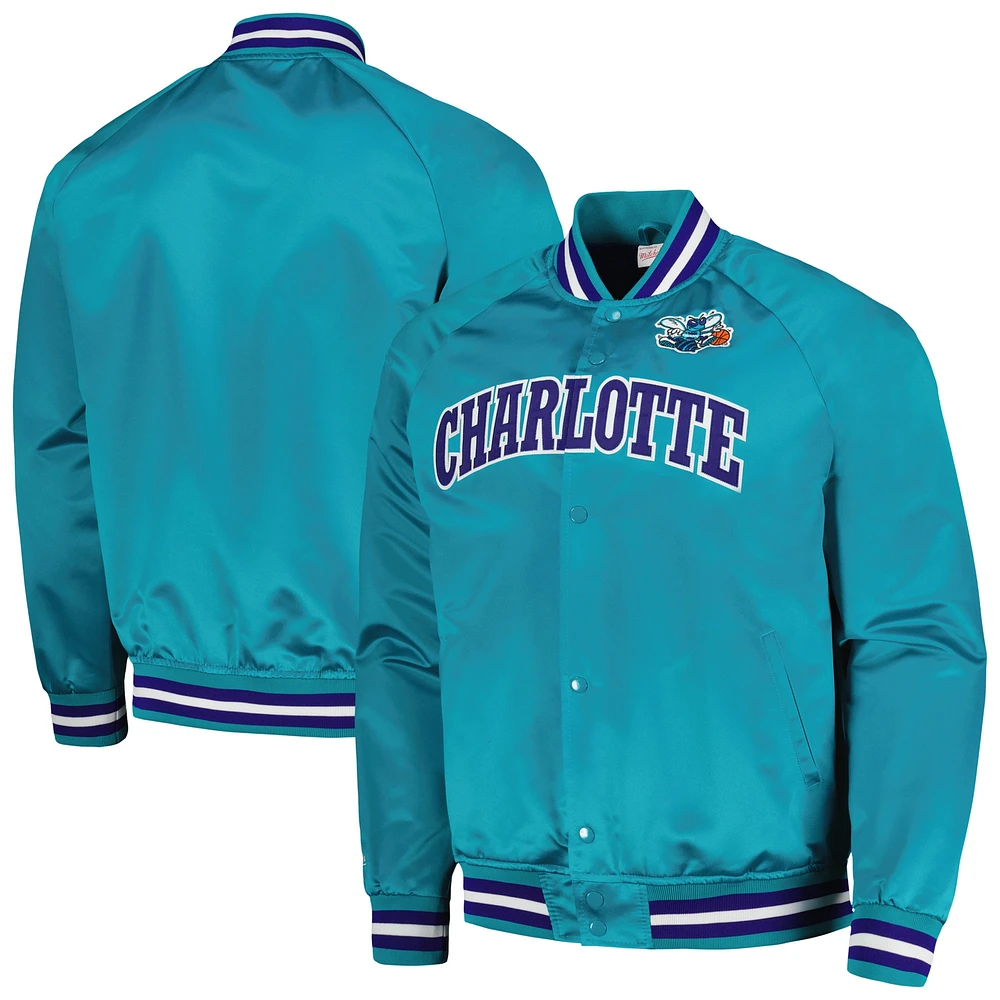 Veste à bouton-pression intégrale raglan Mitchell & Ness Charlotte Hornets Hardwood Classics Throwback pour hommes