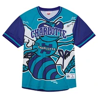 Men's Mitchell & Ness  Teal Charlotte Hornets Jumbotron 3.0 Mesh V-Neck T-Shirt