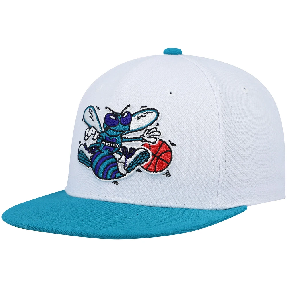 Casquette Snapback Charlotte Hornets Hardwood Classics Mitchell & Ness pour hommes, blanc/bleu sarcelle