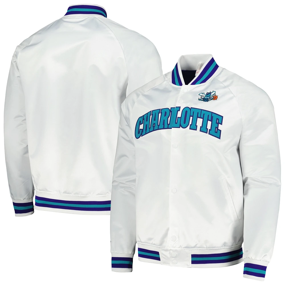 Veste à bouton-pression blanche Charlotte Hornets Hardwood Classics Throwback Wordmark Raglan pour hommes Mitchell & Ness