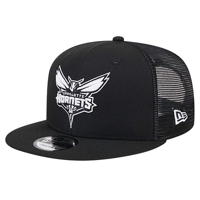 Men's New Era Black Charlotte Hornets 9FIFTY Snapback Trucker Hat