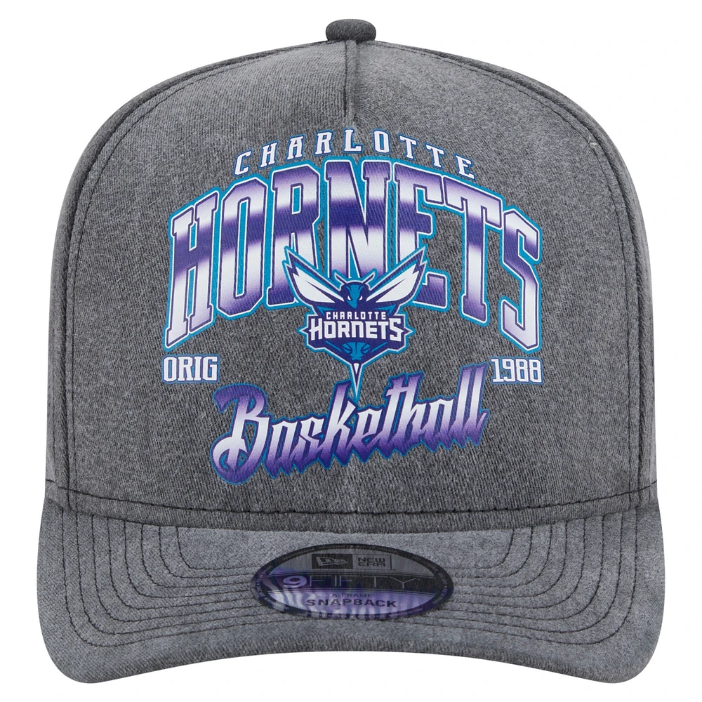 Men's New Era  Charcoal Charlotte Hornets Throwback Washed Pre-Curved 9FIFTY Snapback Hat