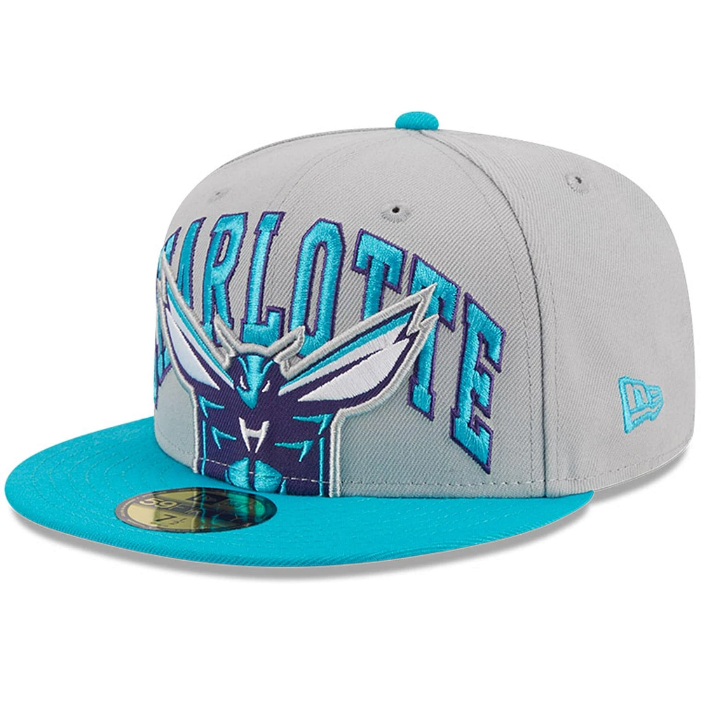 Men's New Era Gray/Teal Charlotte Hornets Tip-Off Two-Tone 59FIFTY Fitted Hat