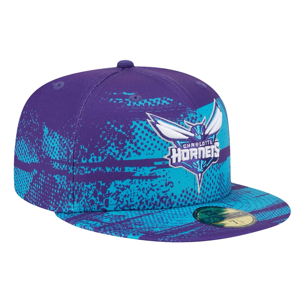 Men's New Era Purple Charlotte Hornets Tip-Off 59FIFTY Fitted Hat