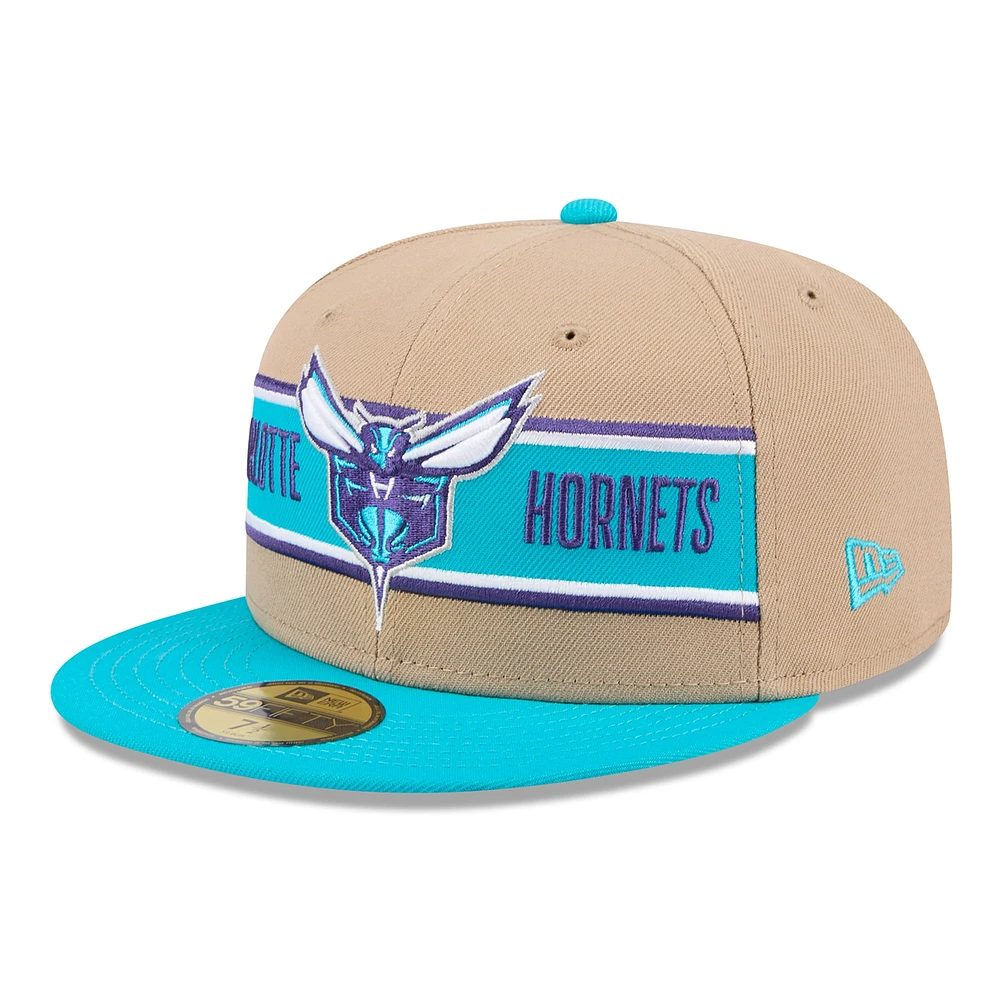 Casquette ajustée 59FIFTY Charlotte Hornets 2024 NBA Draft New Era pour hommes, beige/bleu sarcelle